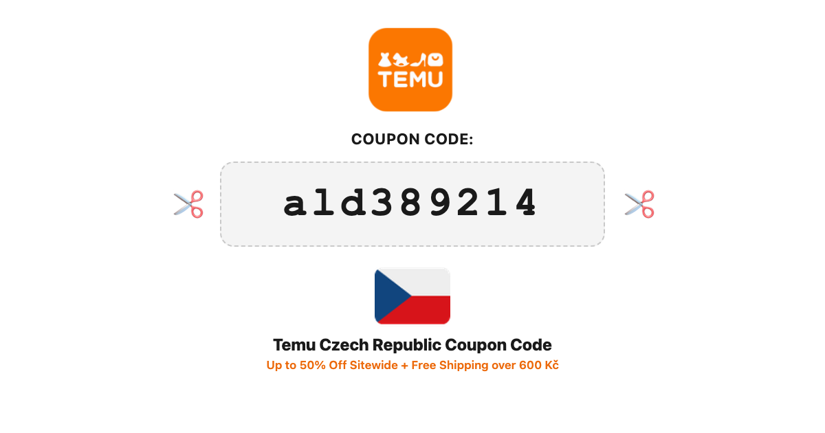 Temu Czech Republic coupon code — up to 50% off sitewide, free shipping over 600 Kč