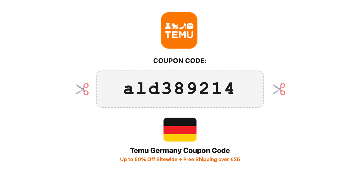 Temu Germany coupon code — up to 50% off sitewide, free shipping over €25