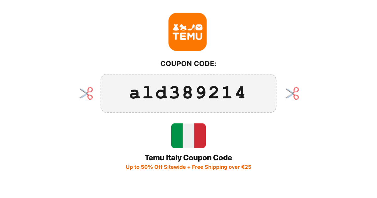 Temu Italy coupon code — up to 50% off sitewide, free shipping over €25